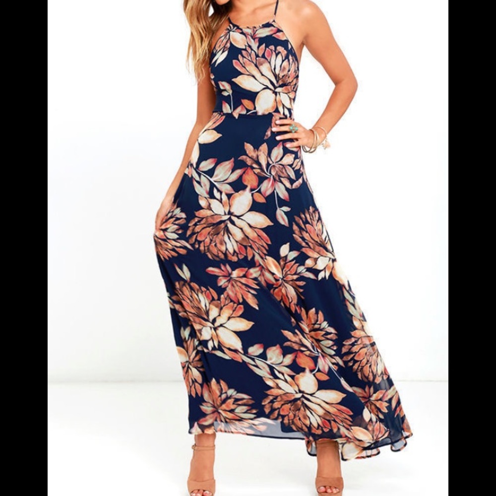 Lulus Floral Backless Maxi Dress